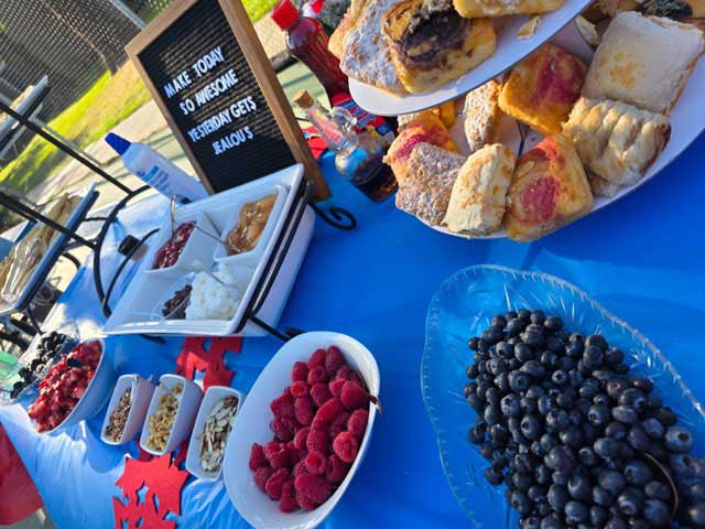 Food table with snacks and fruit